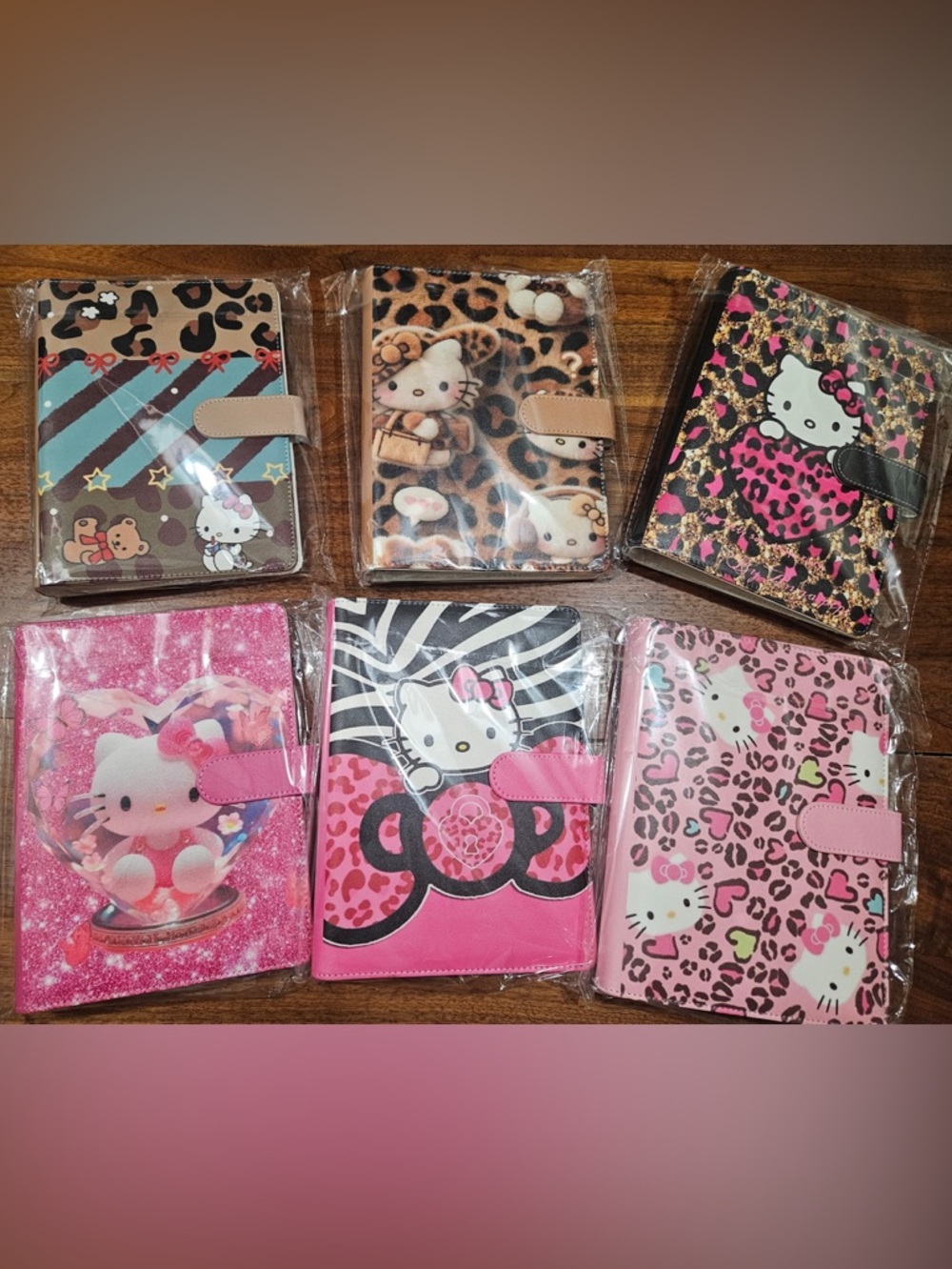 Hello Kitty Pink & Black Zebra Leopard Binders